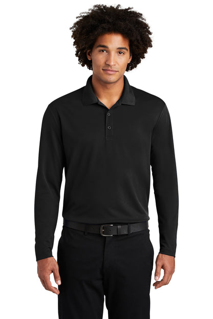 Front View of Black Sport-Tek PosiCharge RacerMesh Long Sleeve Polo. ST640LS  - XS