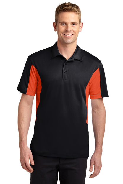 Front View of Black/Dp Orng Sport-Tek Side Blocked Micropique Sport-Wick Polo. ST655  - XS