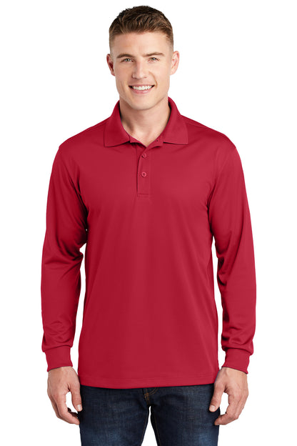 Front View of DeepRed Sport-Tek Long Sleeve Micropique Sport-Wick Polo. ST657  - XS