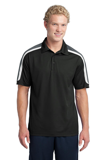 Front View of Blk/IronGry/Wh Sport-Tek Tricolor Shoulder Micropique Sport-Wick Polo. ST658  - XS