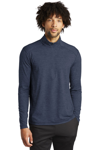Front View of Dark Denim Hth Sport-Tek Exchange 1.5 Long Sleeve 1/2-Zip ST711  - XS