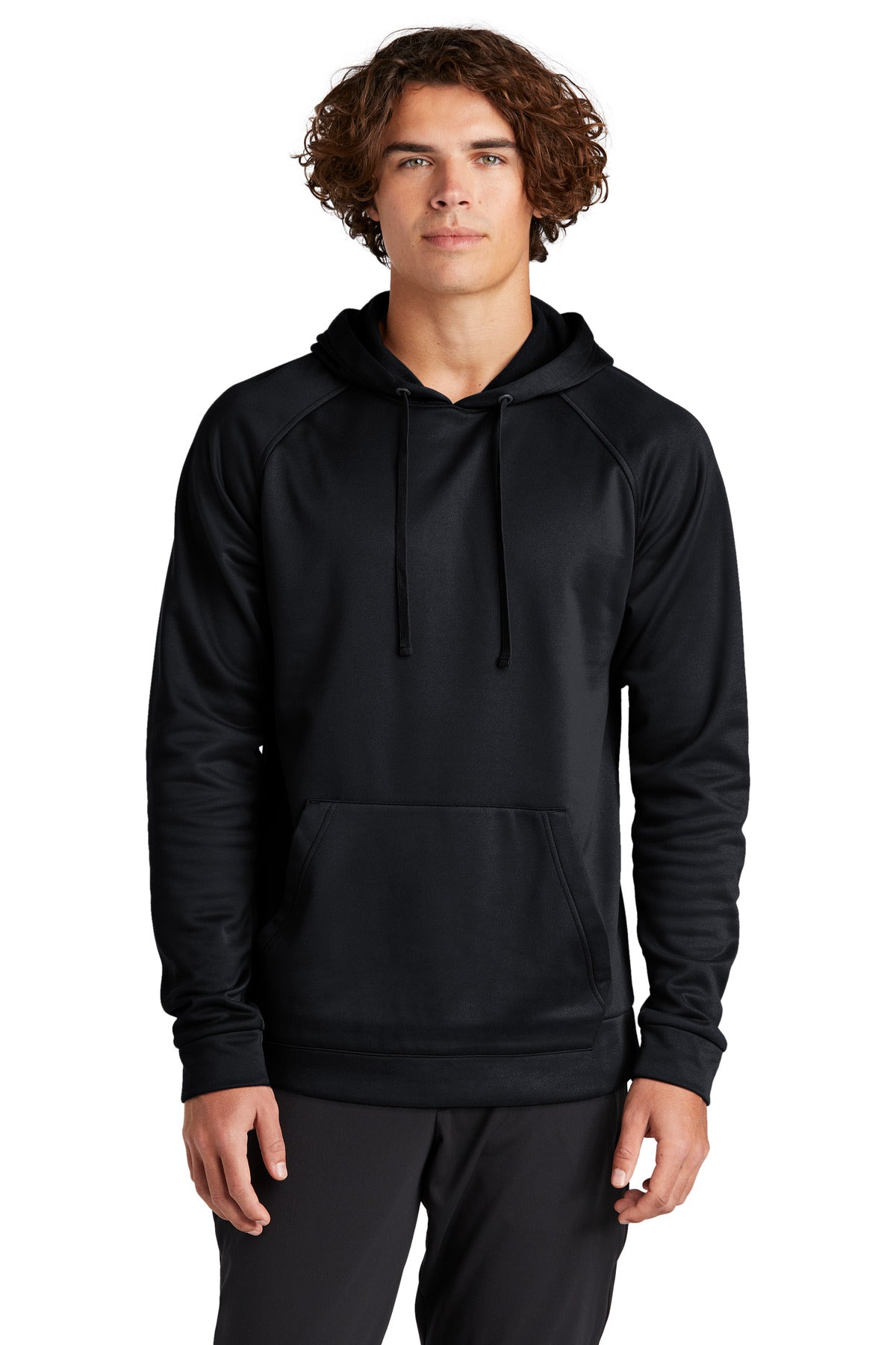 Front View of Black Sport-Tek Re-Compete Fleece Pullover Hoodie ST730  - XS