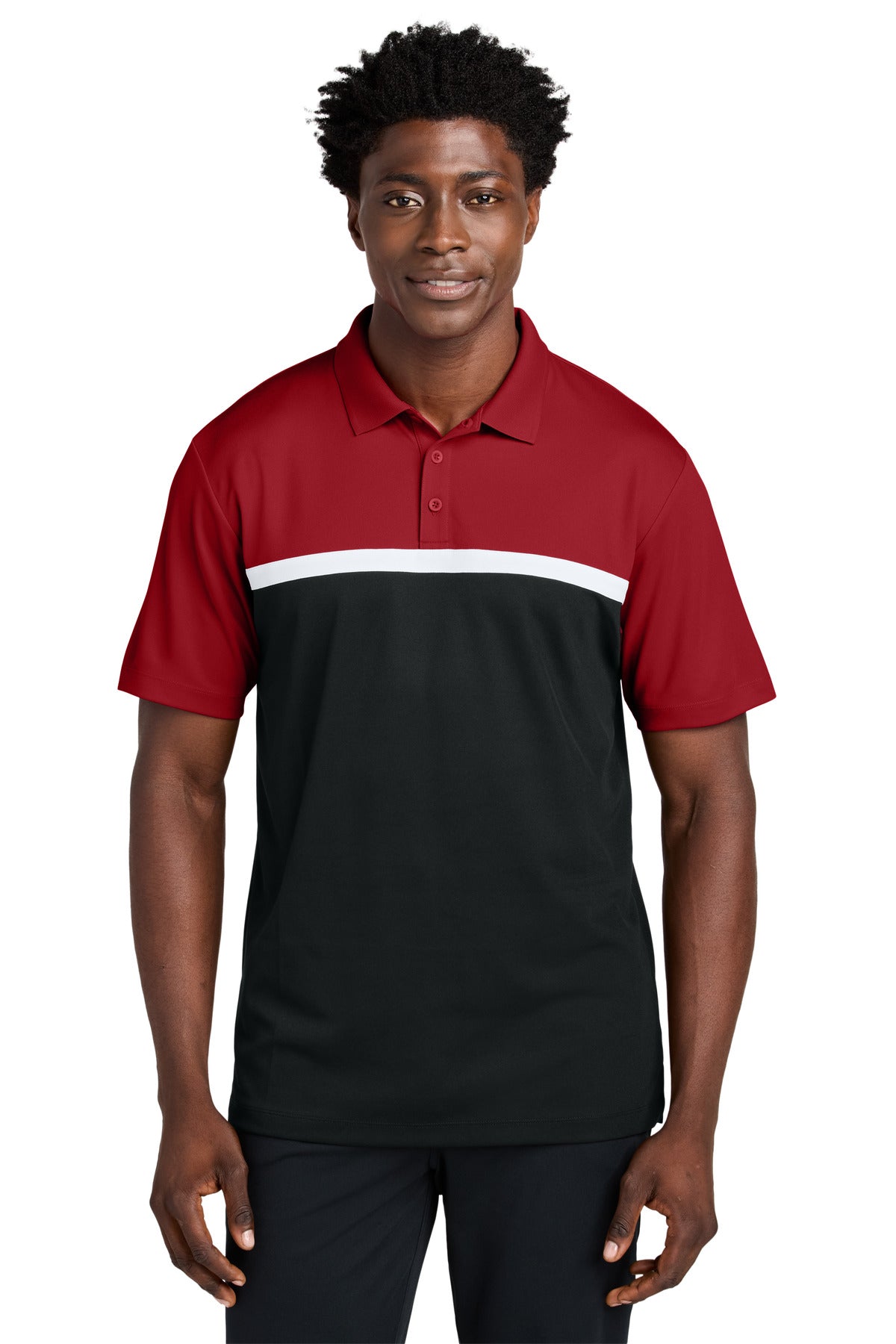 SanMar ST741_deepredblackwhite_model_front.jpg