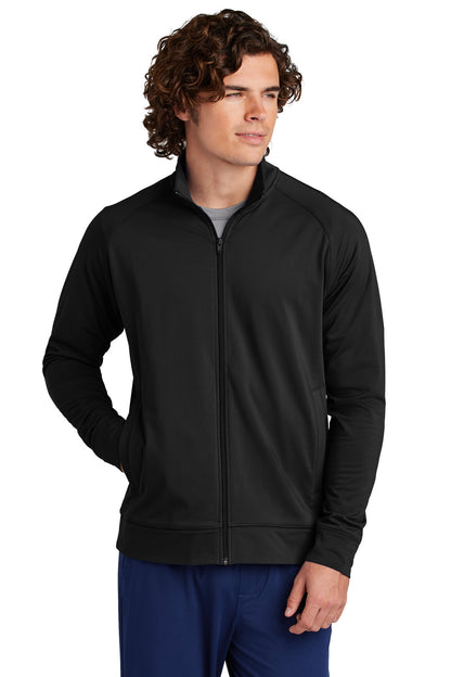 Front View of Black Sport-Tek Sport-Wick Stretch Full-Zip Cadet Jacket ST857  - XS