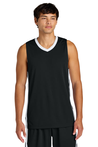 Front View of Blk/White Sport-Tek Rival Basketball Rev Jersey ST900  - XS