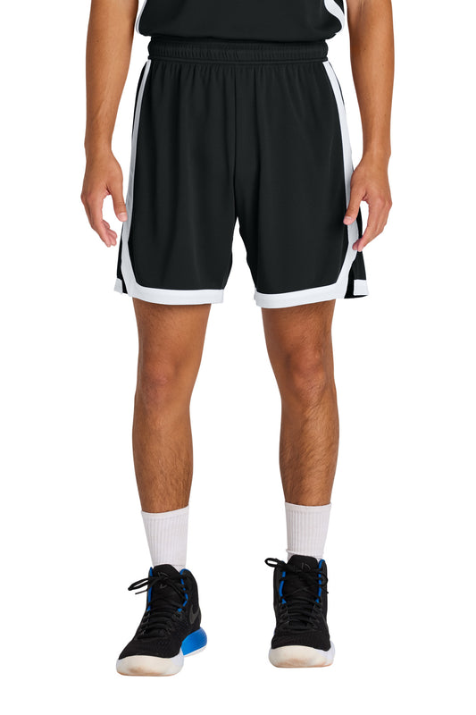 Front View of Blk/White Sport-Tek Rival Basketball 7"Short ST901  - XS