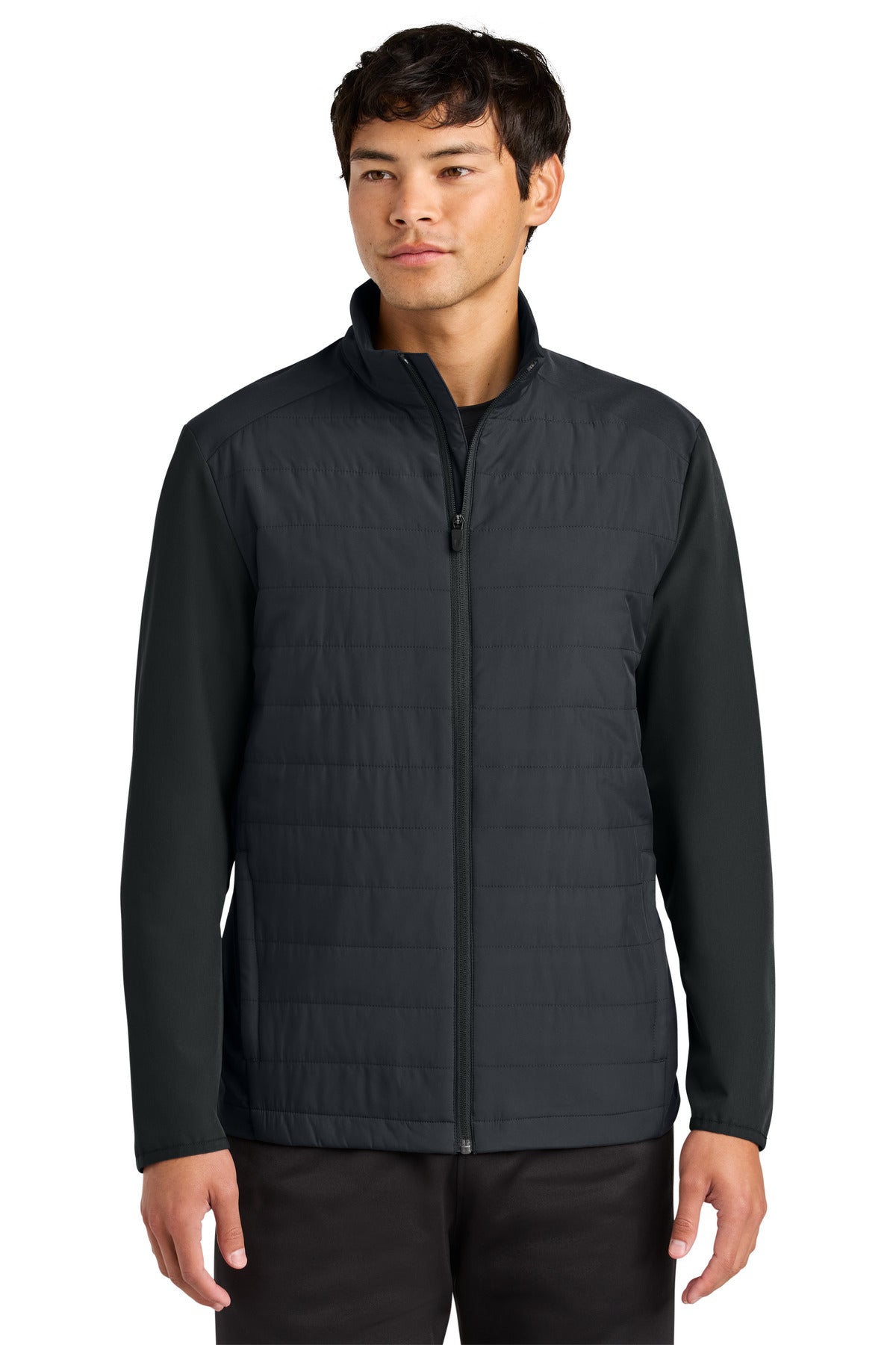 Front View of Black Sport-Tek Teknical Hybrid Jacket ST940  - XS