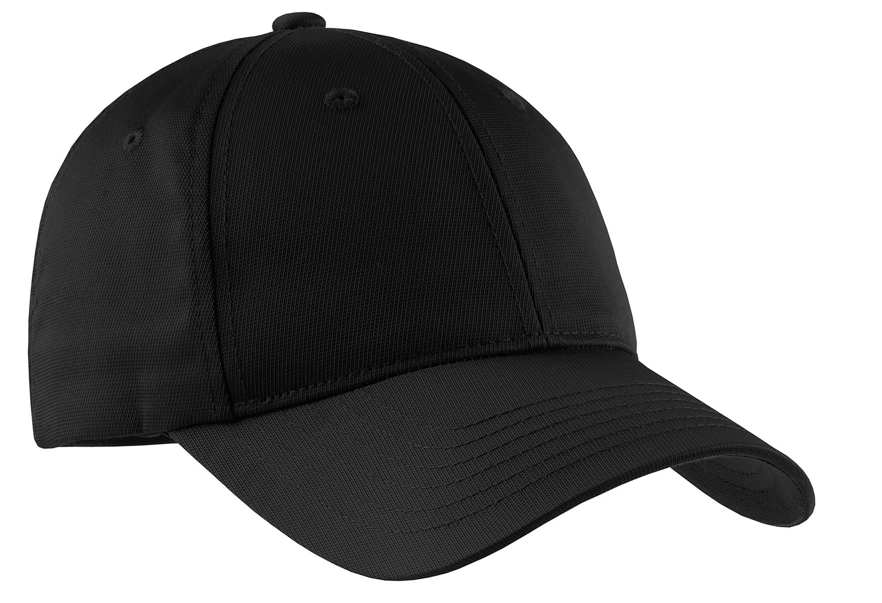 Front View of Black Sport-Tek Youth Dry Zone Nylon Cap. YSTC10