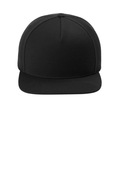 Front View of Black Sport-Tek YP Classics Premium 5-Panel Snapback Cap STC55