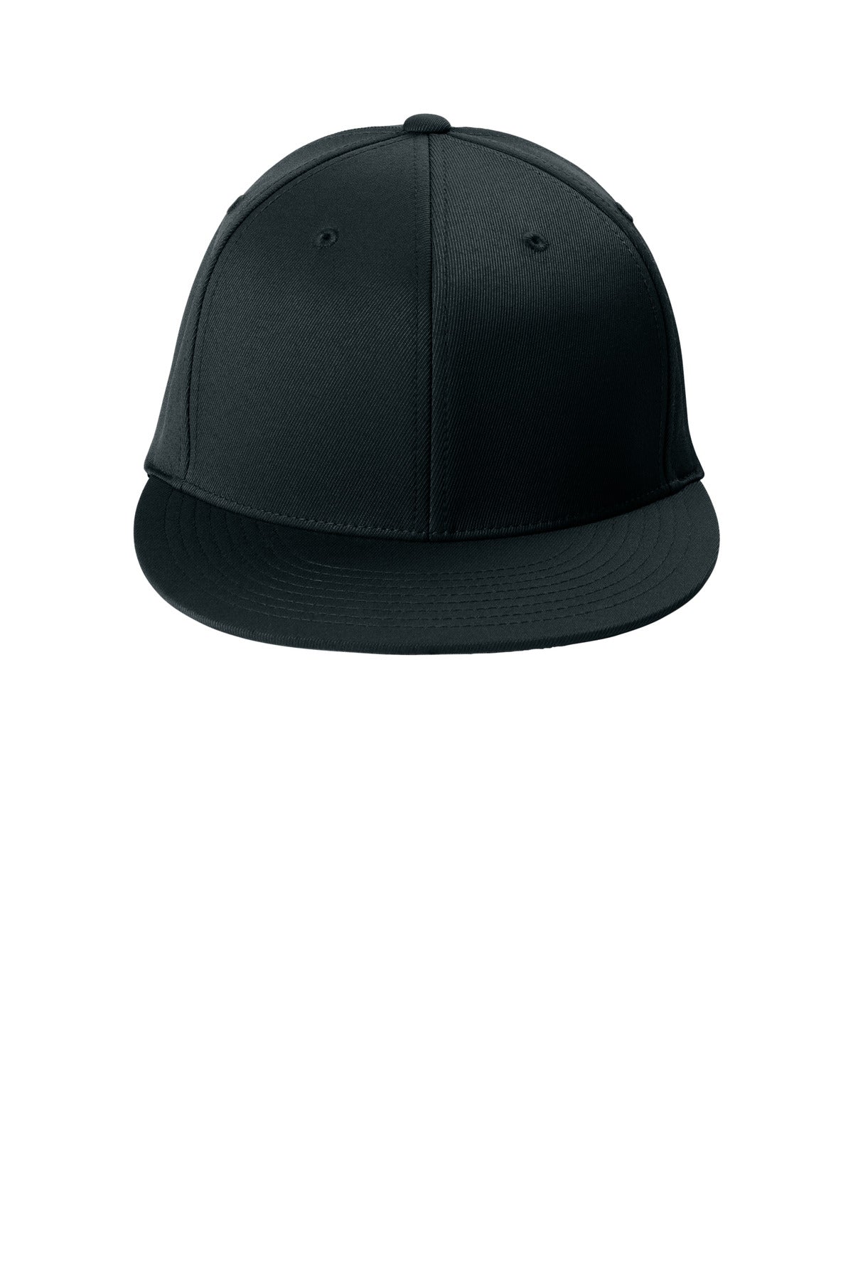 Front View of Black Sport-Tek Flexfit Flat Bill Cap STC56  - S/M