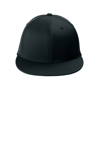 Front View of Black Sport-Tek Flexfit Flat Bill Cap STC56  - S/M