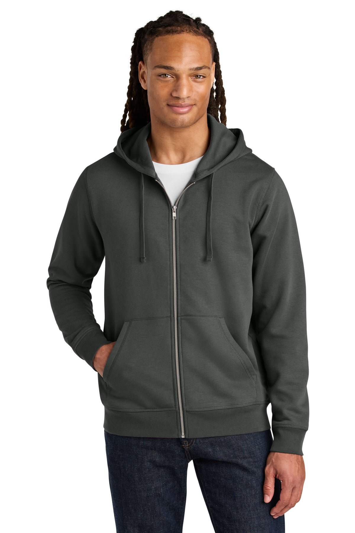 Front View of Anthracite Stanley/Stella Unisex Mixer Full-Zip Hooded Sweatshirt SXU011  - 2XL