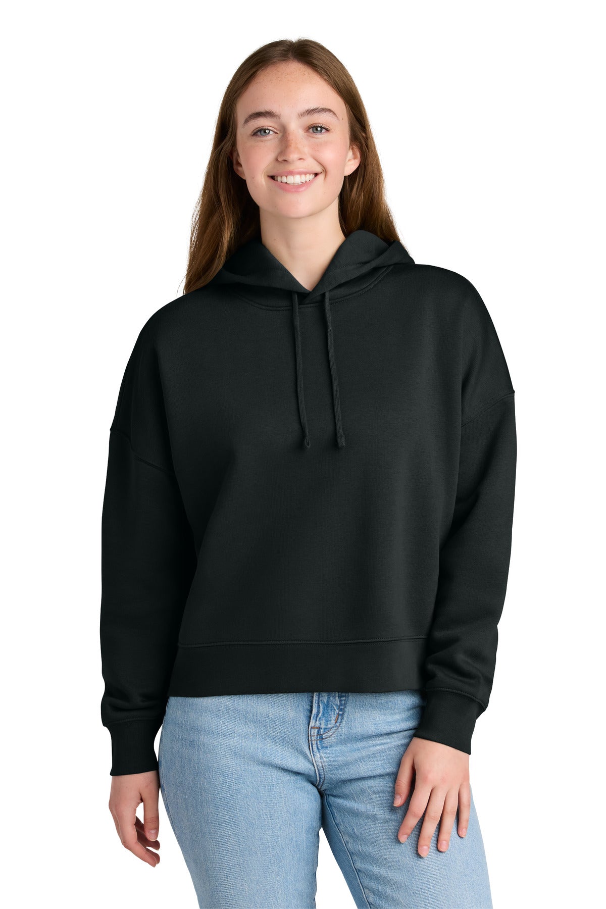 Front View of Black Stanley/Stella Women's Stella Nora Hooded Sweatshirt SXW035  - XS