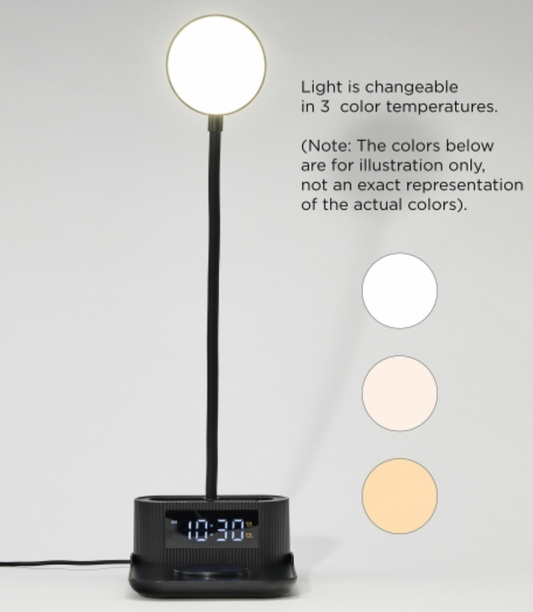 All Purpose 15W Wireless Charger, Desk Lamp, Pen Holder, and Dual Alarm Clock