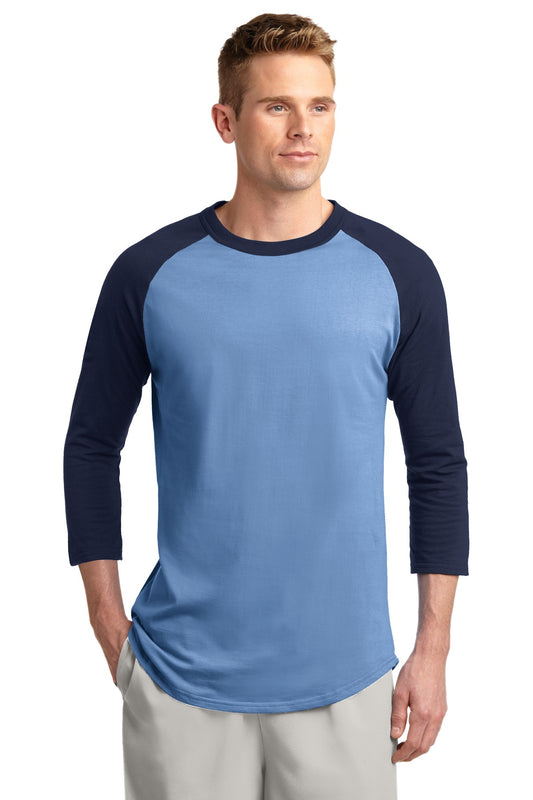 Front View of CarolinaBlu/Ny Sport-Tek Colorblock Raglan Jersey. T200  - XS