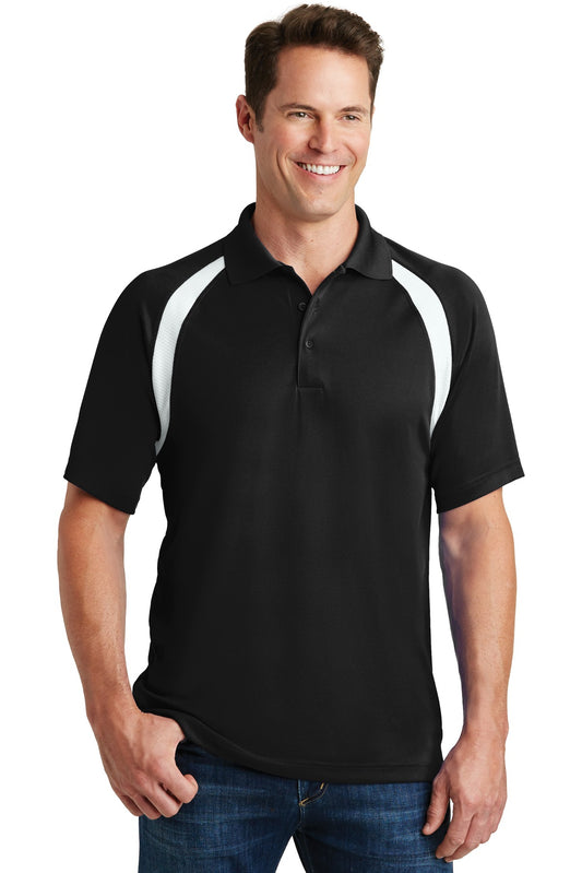 Front View of Black Sport-Tek Dry Zone Colorblock Raglan Polo. T476  - XS