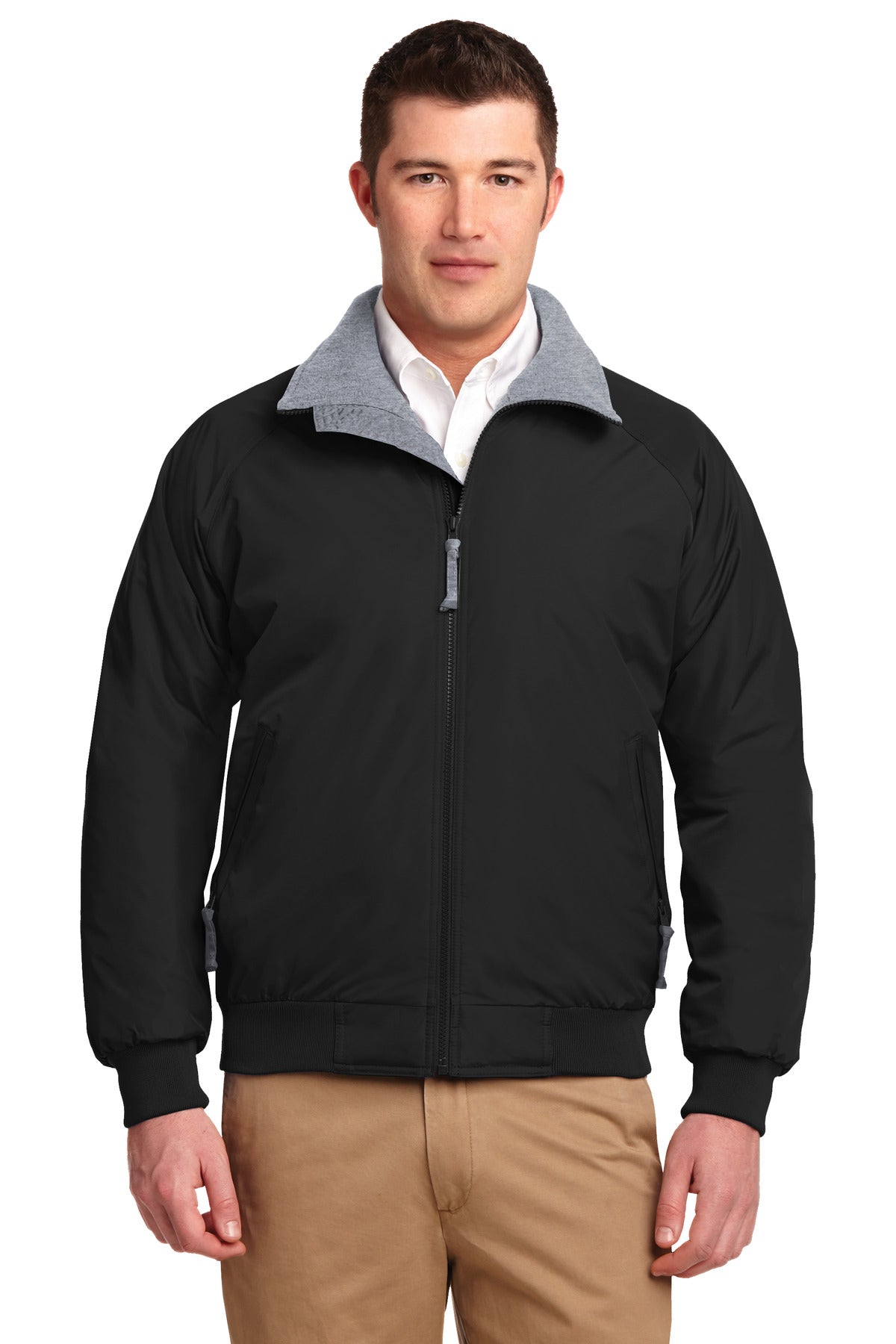 Front View of Tr.Black/Grey Port Authority Tall Challenger Jacket. TLJ754  - 4XLT