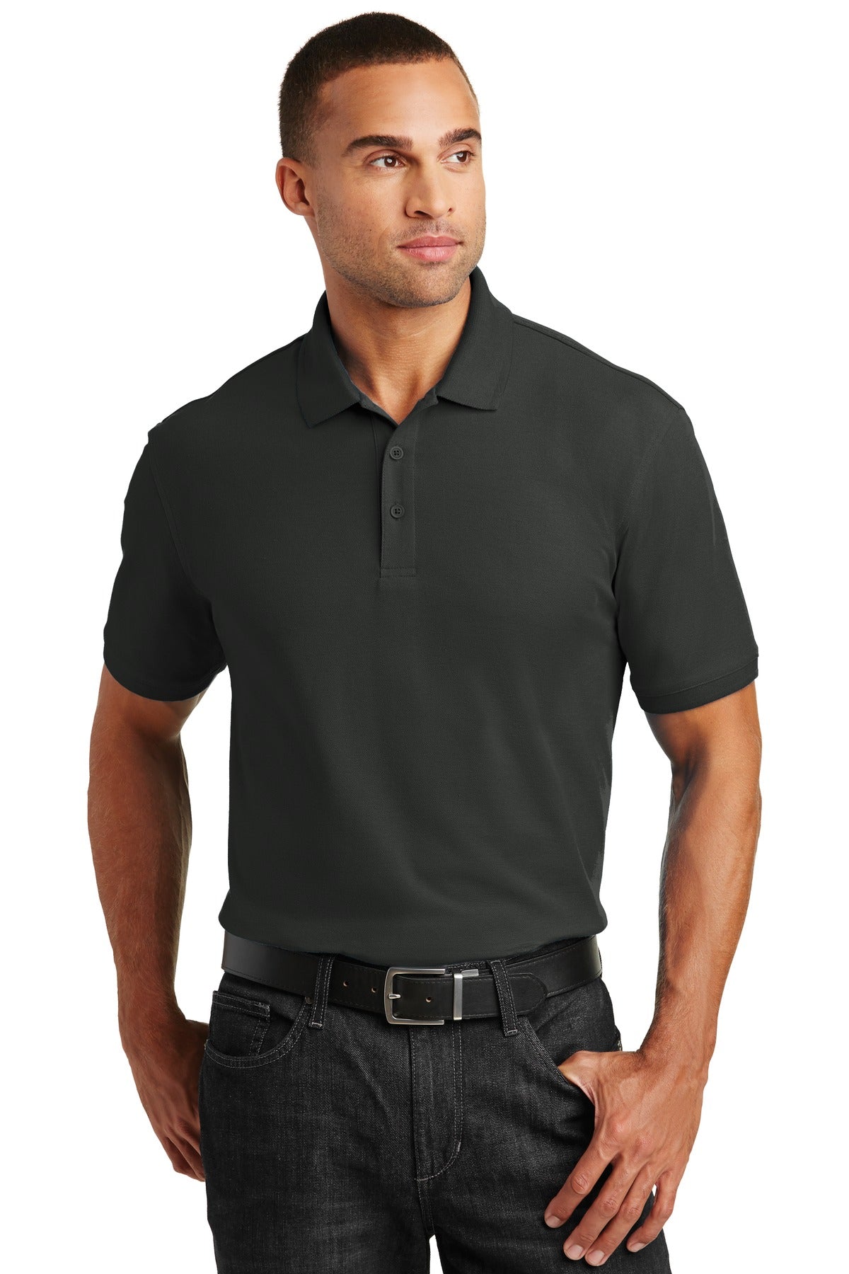 Front View of Deep Black Port Authority Tall Core Classic Pique Polo. TLK100  - LT
