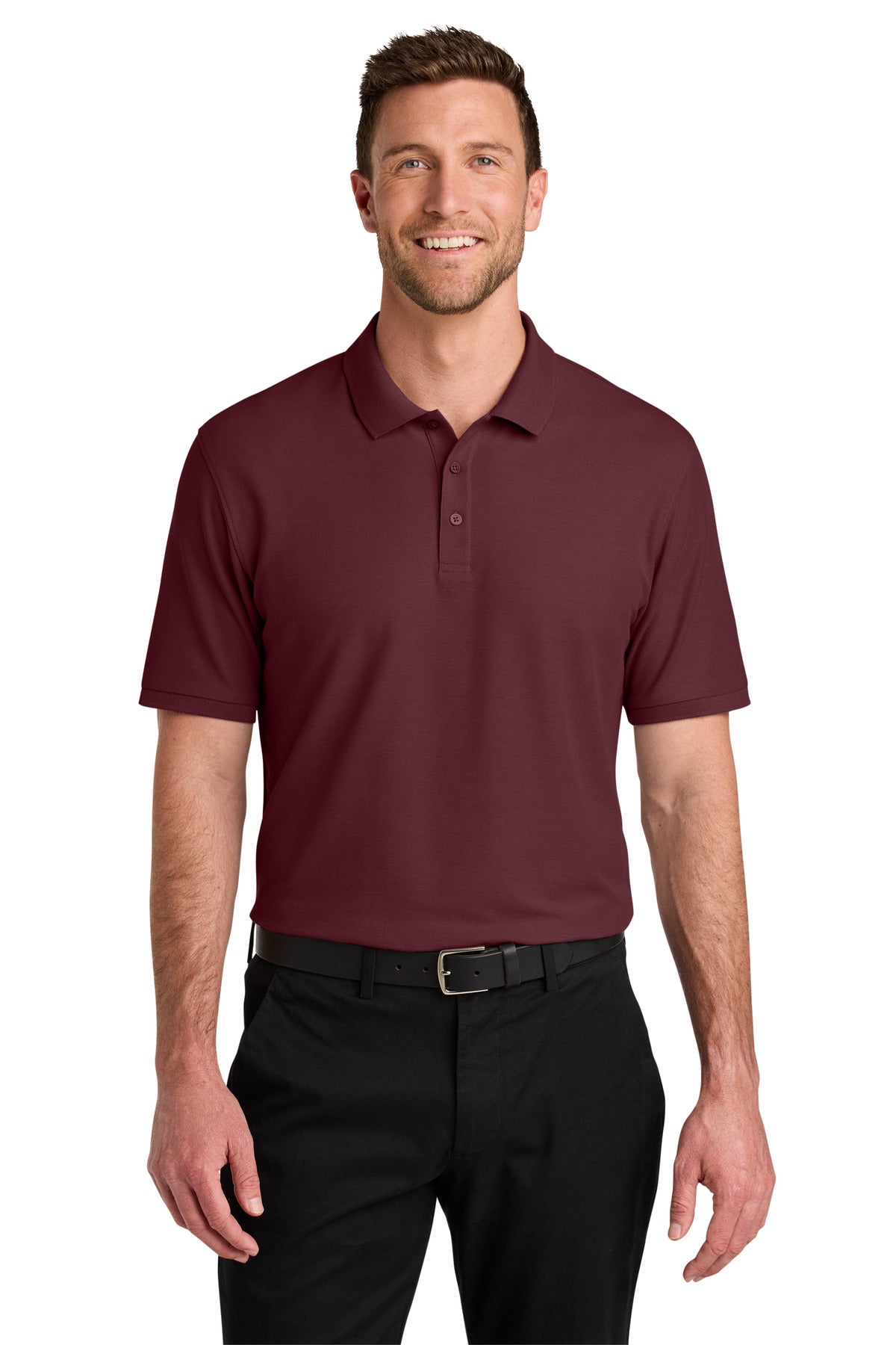 Front View of Burgundy Port Authority Tall Wearever Signature Pique Polo TLK200  - XLT