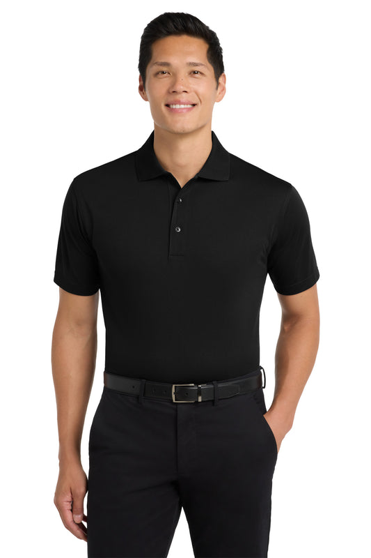 Front View of Black Port Authority Tall Tech Pique Polo. TLK527  - 2XLT