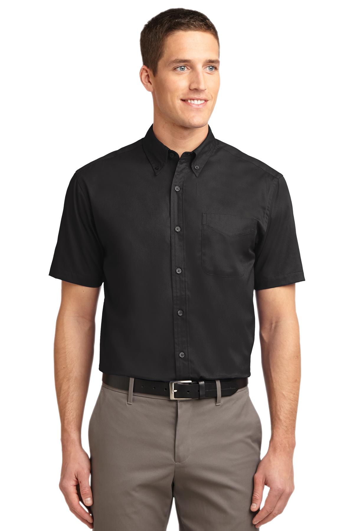 Front View of Black/Lt Stone Port Authority Tall Short Sleeve Easy Care Shirt. TLS508  - 4XLT