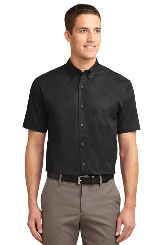 Front View of Black/Lt Stone Port Authority Tall Short Sleeve Easy Care Shirt. TLS508  - 4XLT