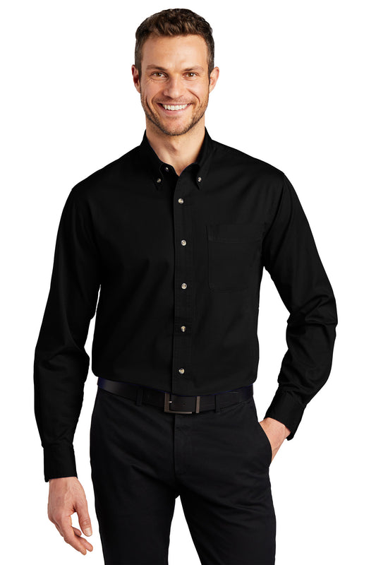 Front View of Black Port Authority Tall Long Sleeve Twill Shirt. TLS600T  - XLT