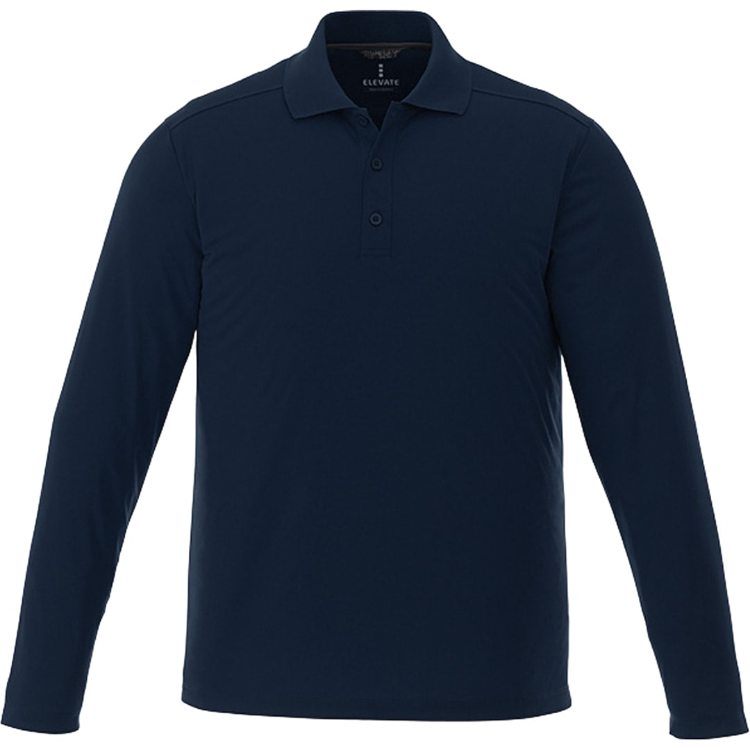 Front View of Blue Men’s  MORI Long Sleeve Polo Tall  - L