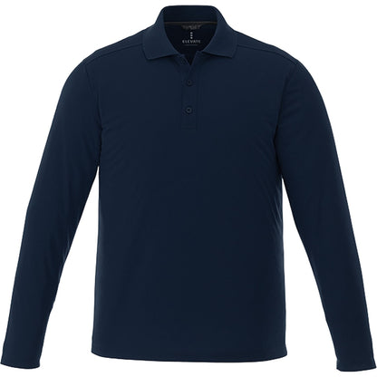 Front View of Blue Men’s  MORI Long Sleeve Polo Tall  - L