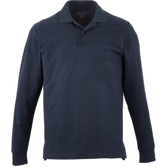 Front View of Blue PALO Long Sleeve 100% Cotton Pique Polo - Men's  - S