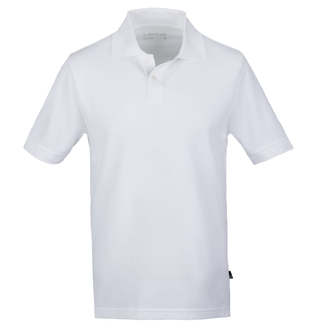 Front View of White American Giant Cotton Pique Polo - Men's  - S