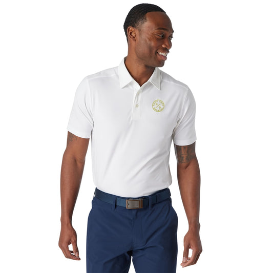 Front View of White Greatness Wins Athletic Tech Polo - Men's  - S