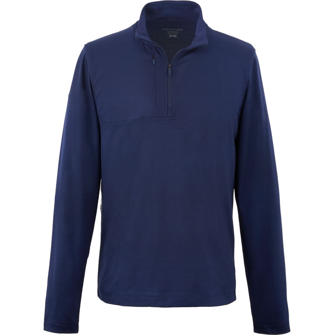 Front View of Blue IZU EVERYTHING PERFORMANCE Eco 1/4 Zip - Men's  - S