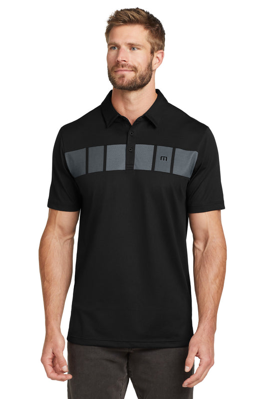 Front View of Black TravisMathew Cabana Chest Stripe Polo. TM1MU416  - S
