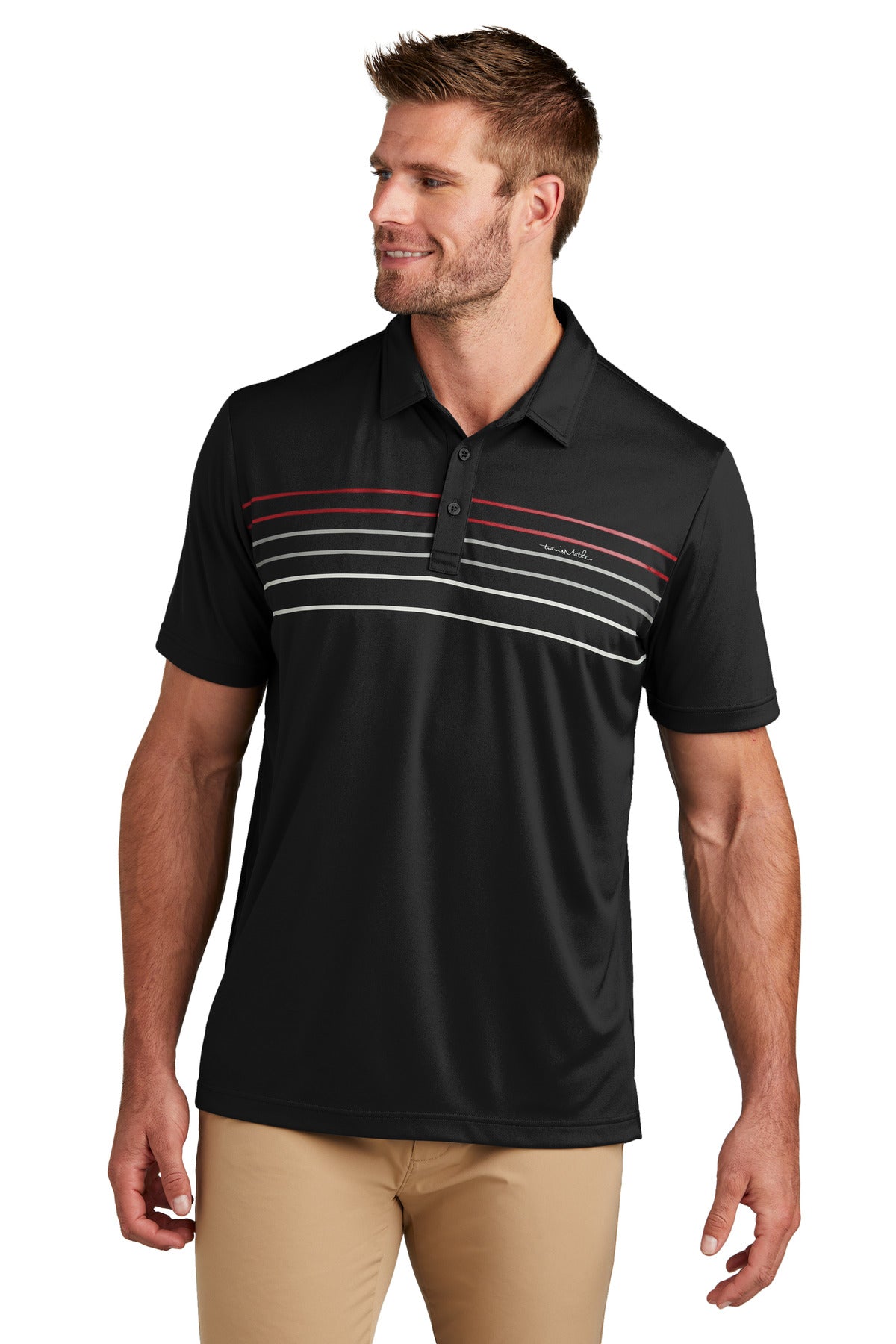 Front View of Black TravisMathew Coto Performance Chest Stripe Polo TM1MY400  - S
