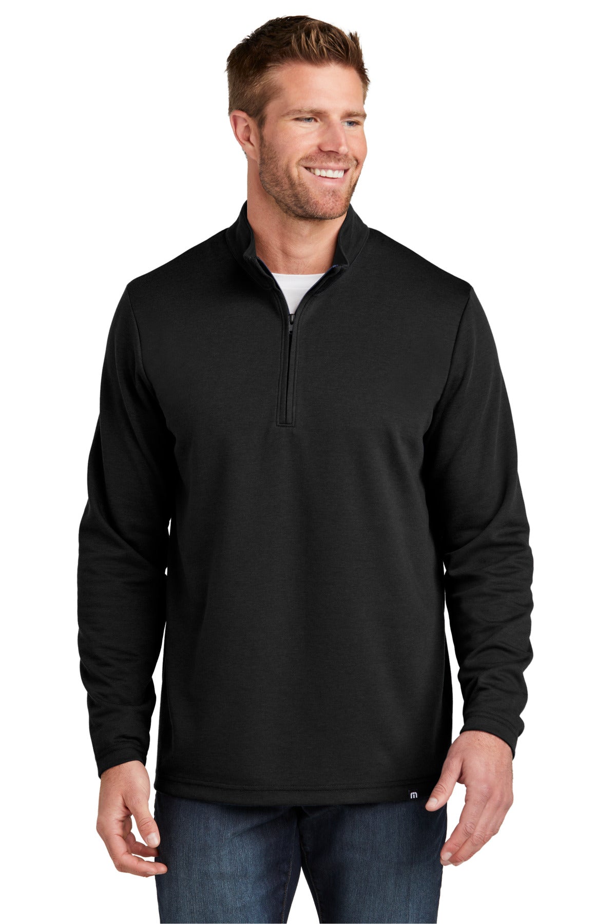 Front View of Black TravisMathew Coveside 1/4-Zip TM1MZ339  - S