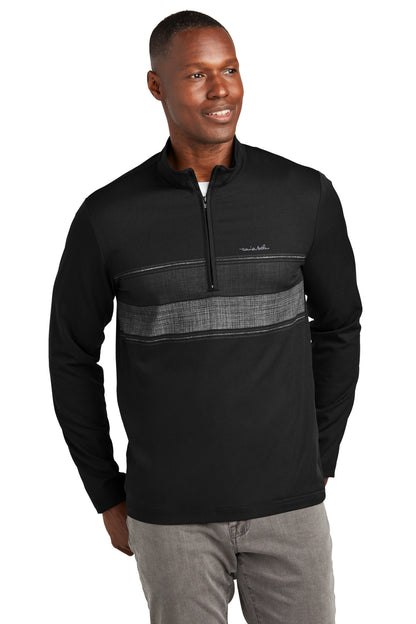 Front View of Black TravisMathew Balboa Chest Stripe 1/4-Zip TM1MZ340  - S