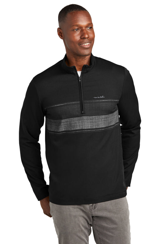Front View of Black TravisMathew Balboa Chest Stripe 1/4-Zip TM1MZ340  - S