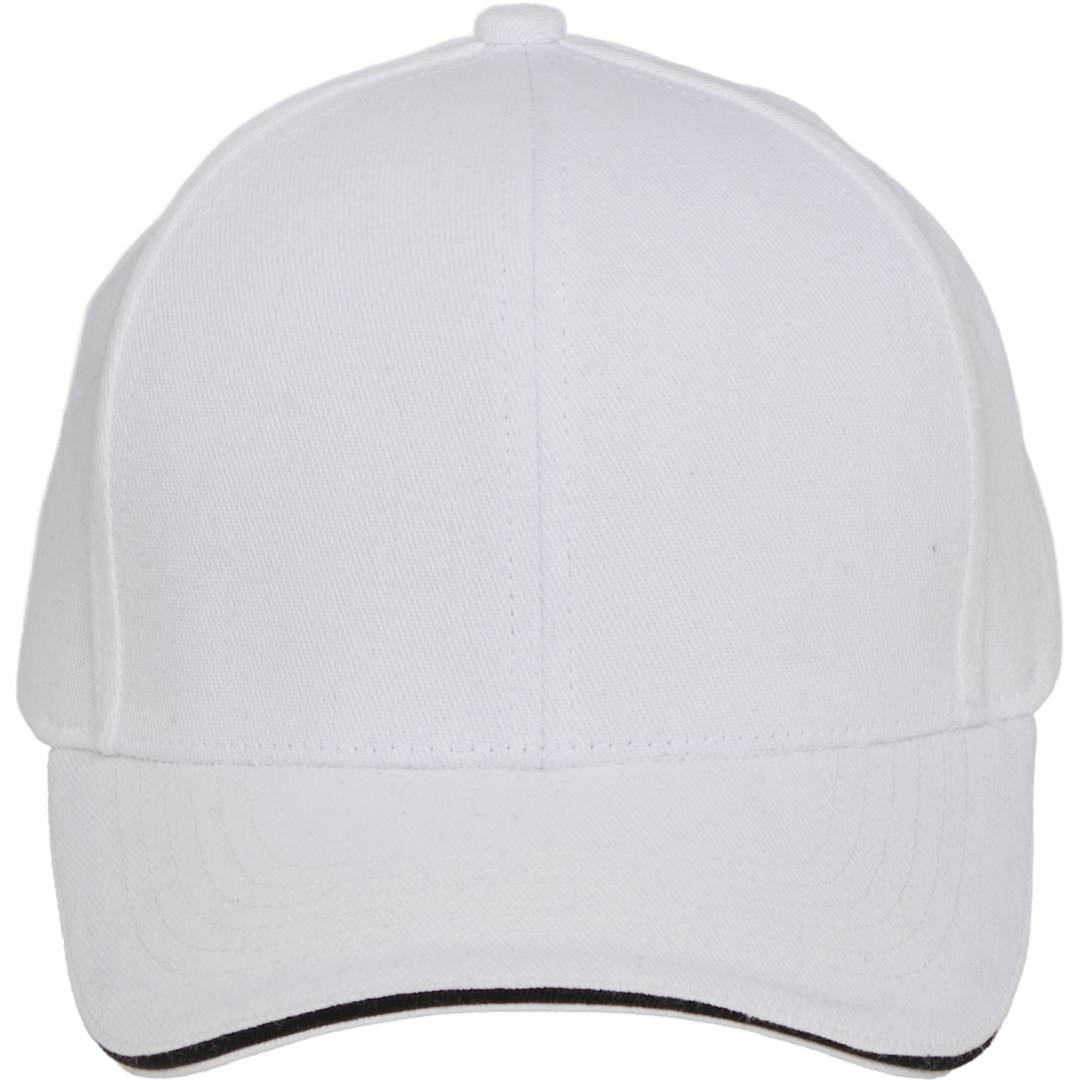 Front View of White Recycled Cotton Twill 6 Panel Split Peak Ballcap