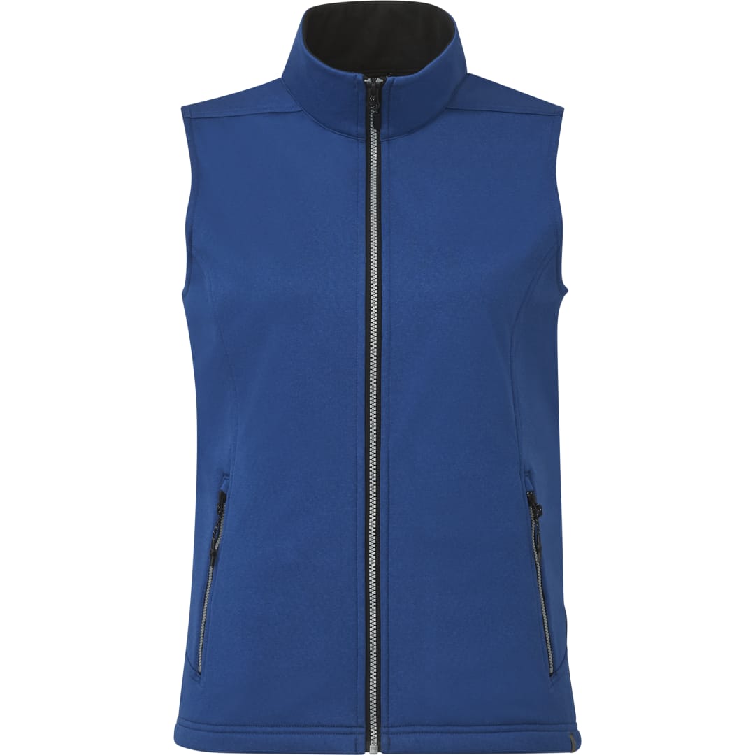 Front View of Blue JORIS Eco Softshell Vest- Women's  - XS
