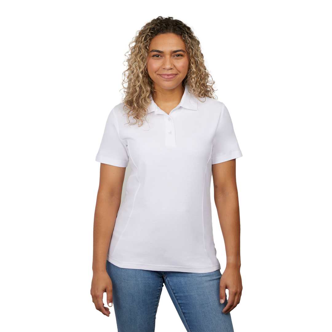 Front View of White PALO Short Sleeve 100% Cotton Pique Polo - Women's  - XS