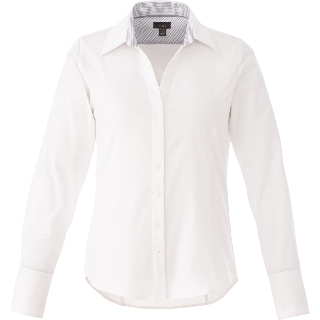 Front View of White Women's CROMWELL Long Sleeve Shirt  - XS