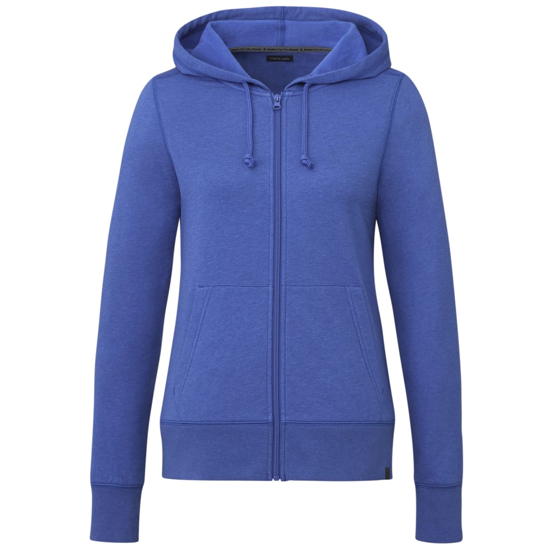Front View of Blue Women's ARGUS Eco Fleece Full Zip Hoody  - XS