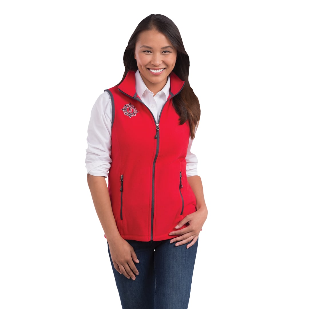 Front View of Red Women's Tyndall Polyfleece Vest  - XS