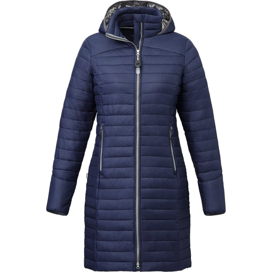 Front View of Blue Women's SILVERTON Long Packable Insulated Jacket  - XS