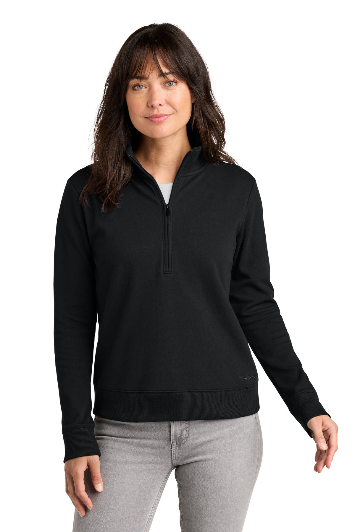 Front View of Black TravisMathew Women's Ocean Villa 1/4-Zip TMA41428  - S