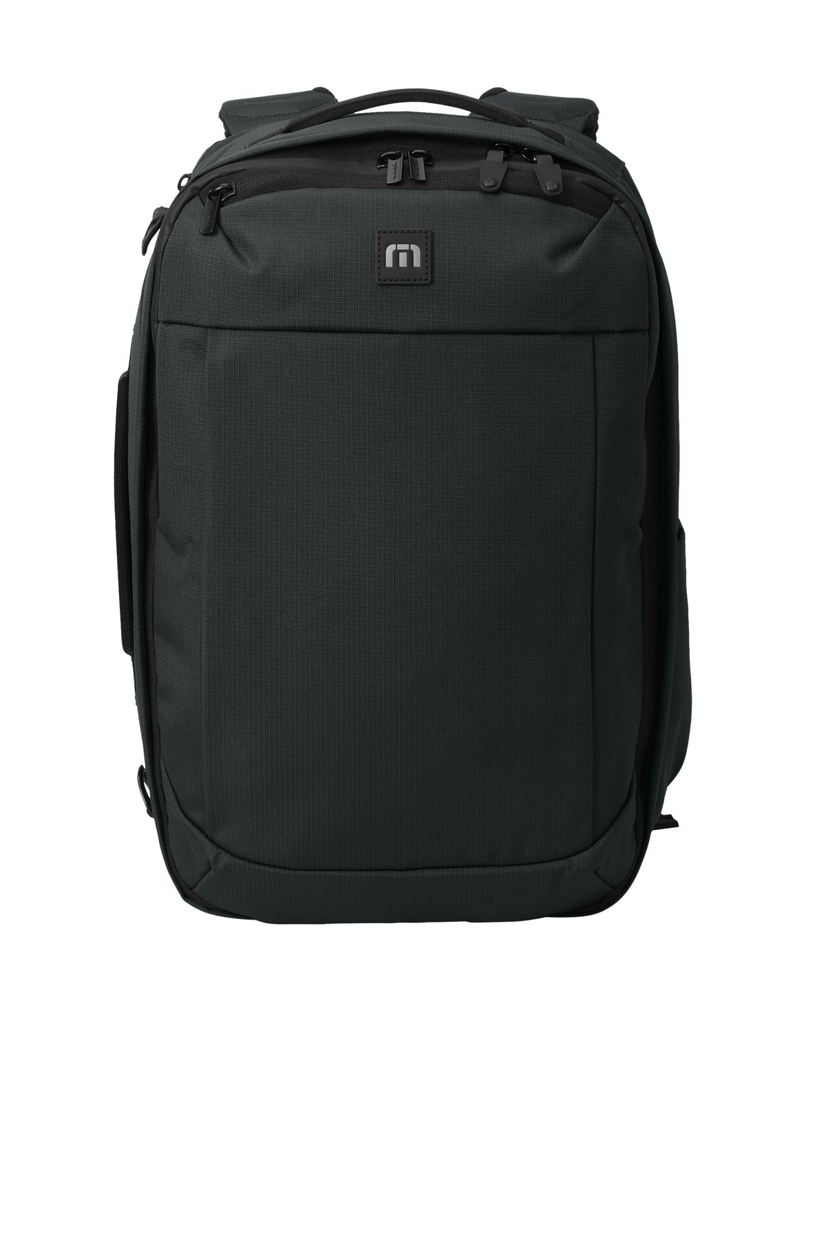 Front View of Black TravisMathew Lateral Convertible Backpack TMB106
