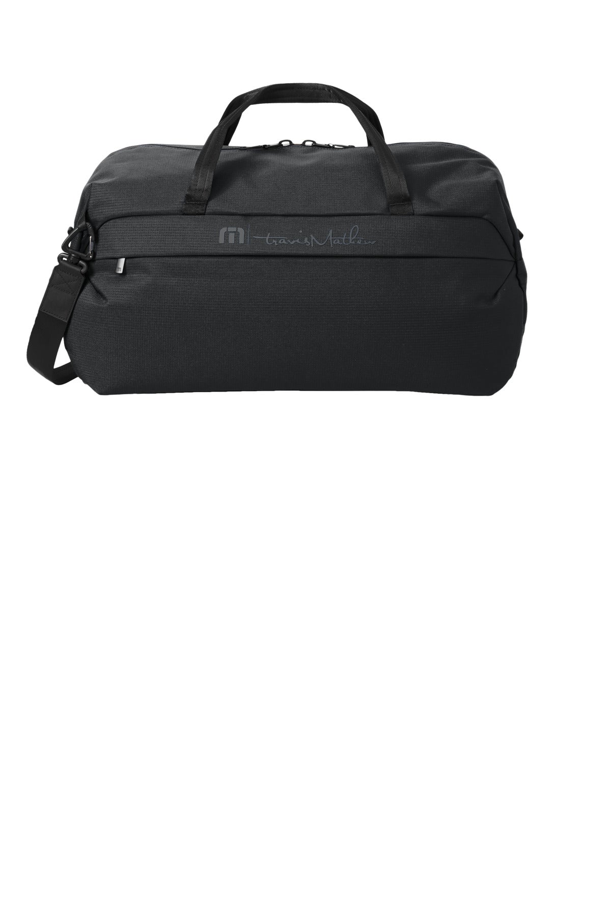 Front View of Black TravisMathew Lateral Duffel TMB200