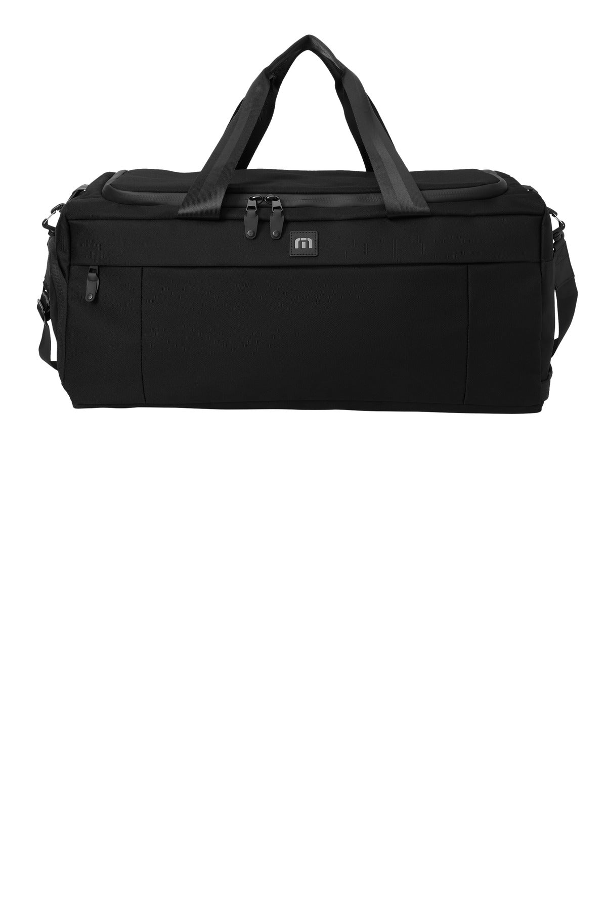 Front View of Black TravisMathew Duration Duffel TMB205