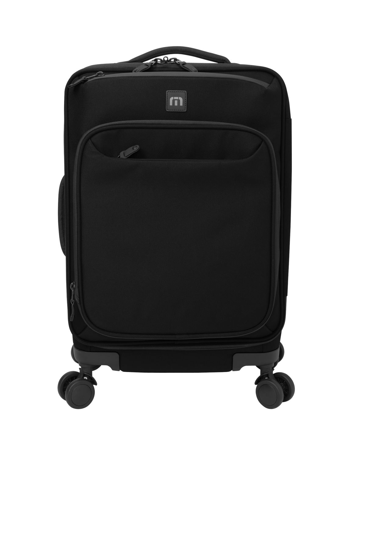 Front View of Black TravisMathew Quad Carry-On Spinner TMB400